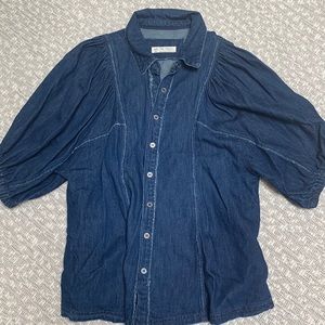 FREE PEOPLE Denim Short Sleeve Button Up Blouse